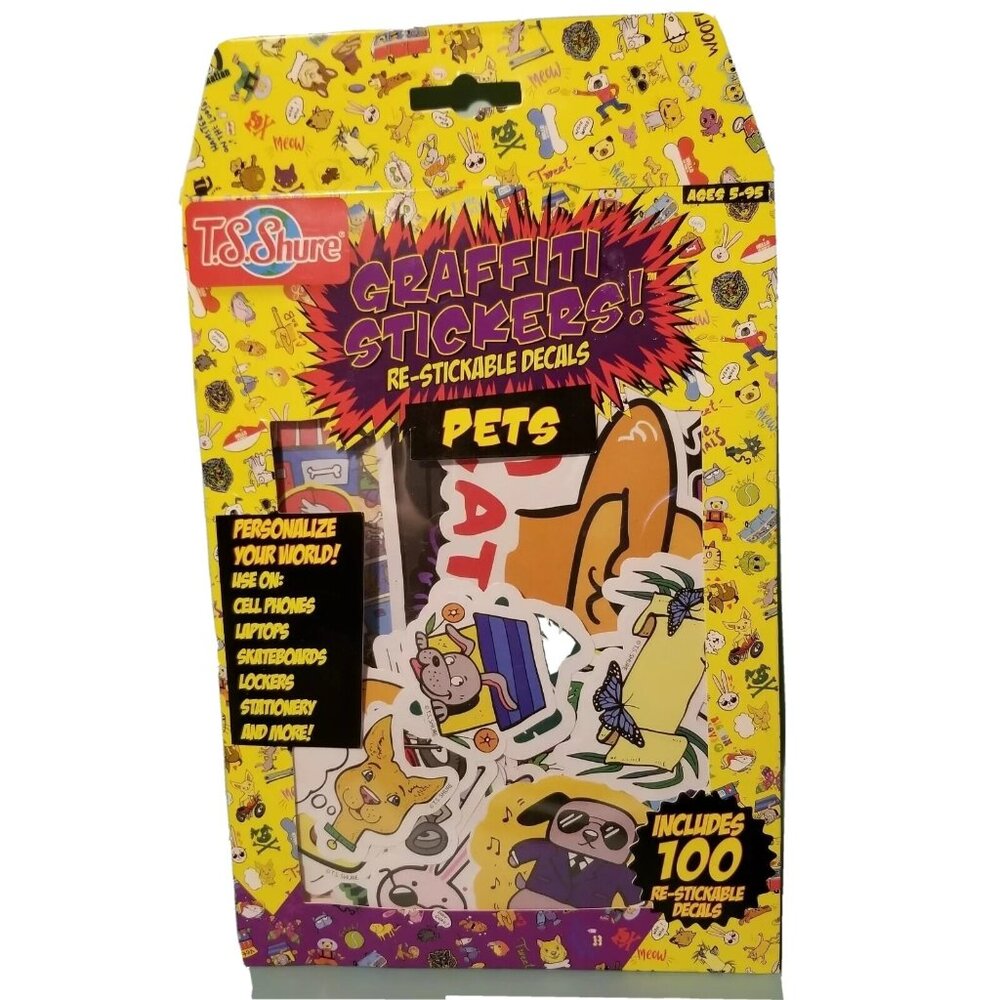 TS Shure Graffiti Stickers! 100 Re-Stickable Decals Pets Street Art Age 5-95